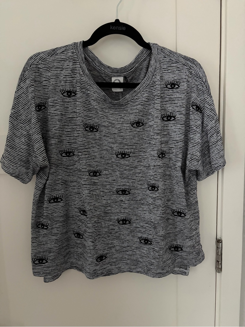 Anthropologie Gray Striped Short Sleeve Eye Print Tee